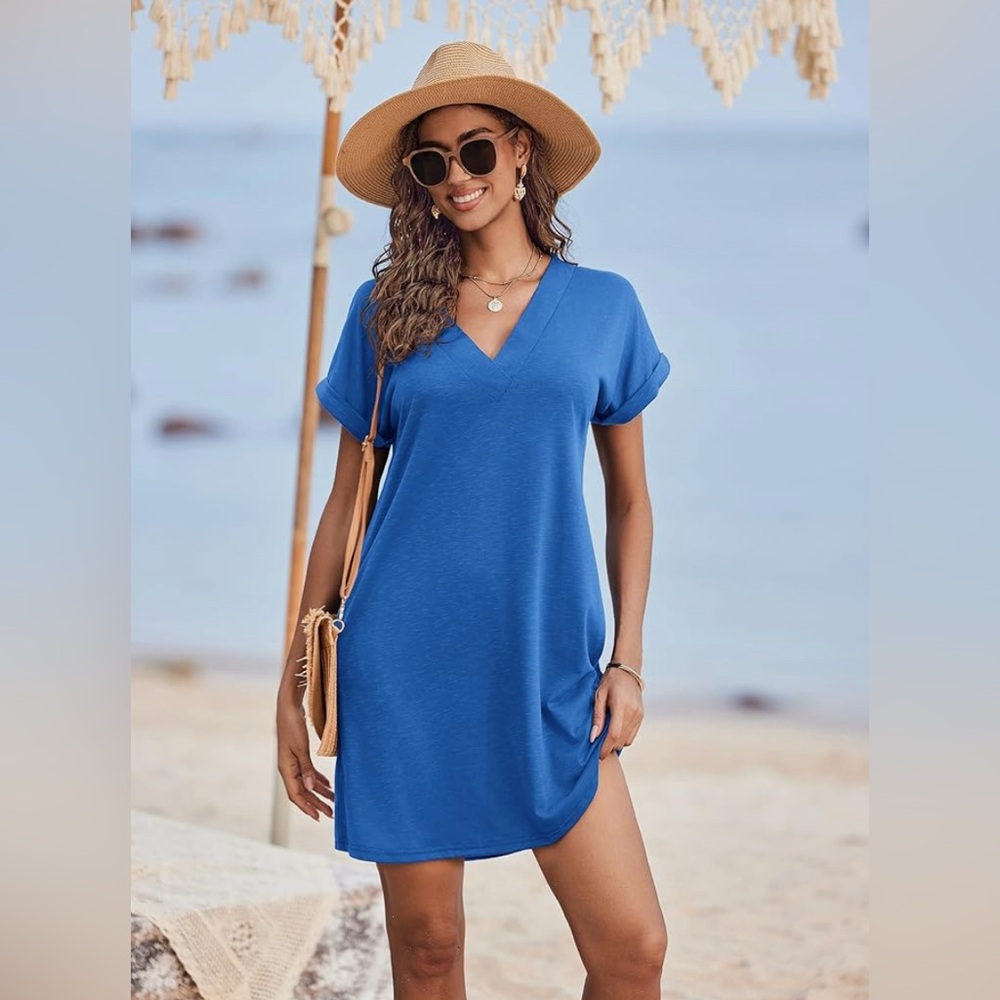 OFEEFAN Cobalt Blue Shirt Dress with Pockets |Size Medium